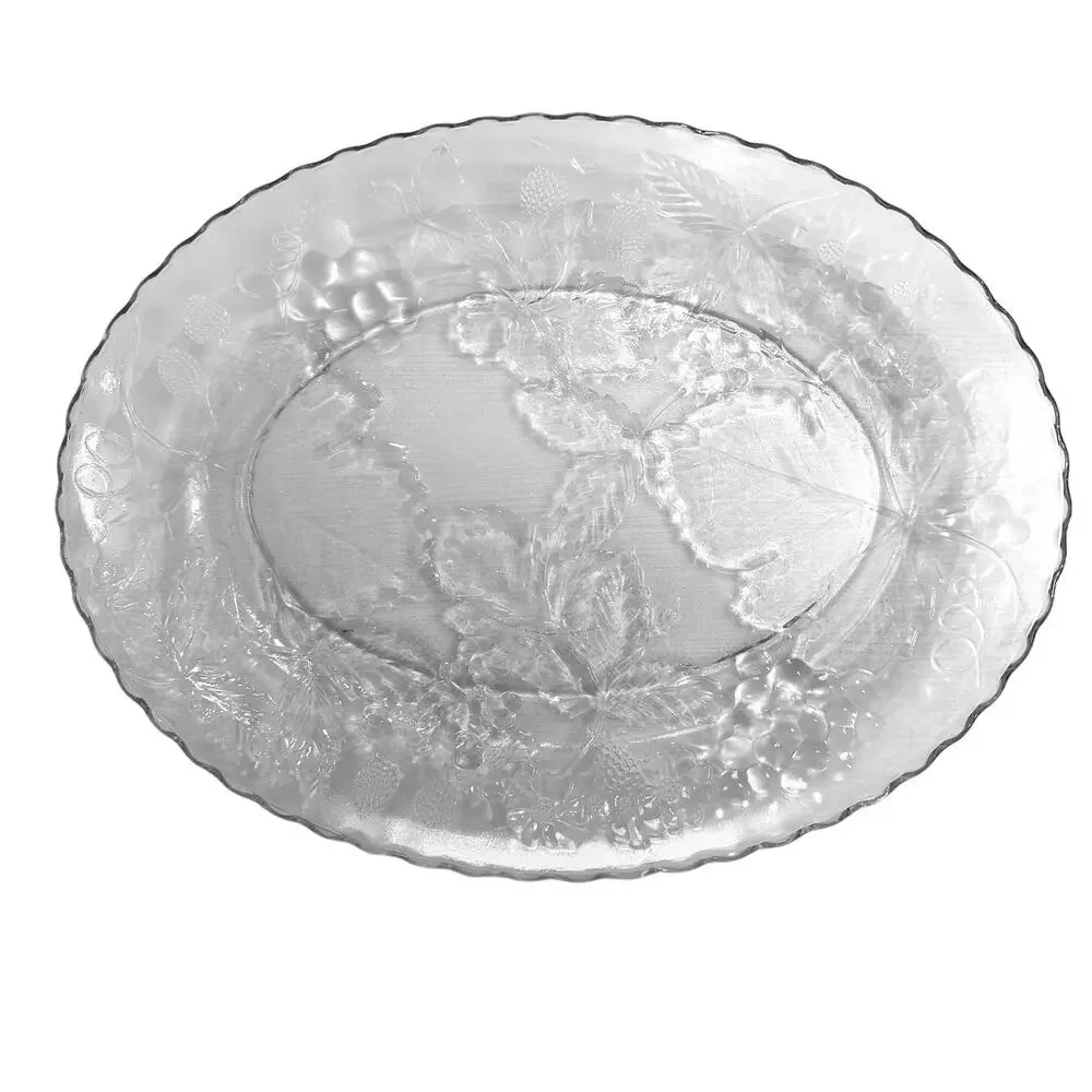 Anchor Hocking Heavy Glass Oval Embossed Grapes Leaves Berries Platter 17.75